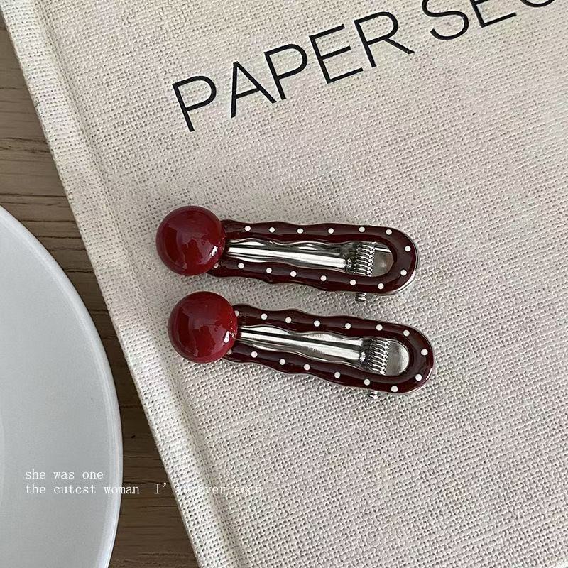 레트로 레드 - 아웃컷 물방울 머리핀