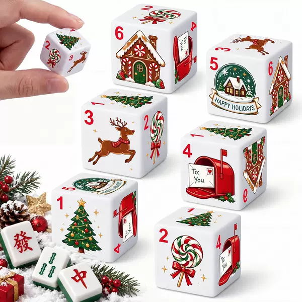 MAJH DICE Hot Selling for Foreign Trade 6pcs Christmas Mahjong Dice 25th Square Corner White Mahjong Dice UV