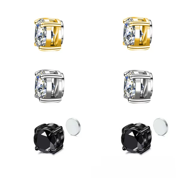 Ear Clips for Men and Women Without Pierced Ears Magnet Magnetic Iron Stone Fake Earrings Earrings Titanium Steel Round Zircon Amazon