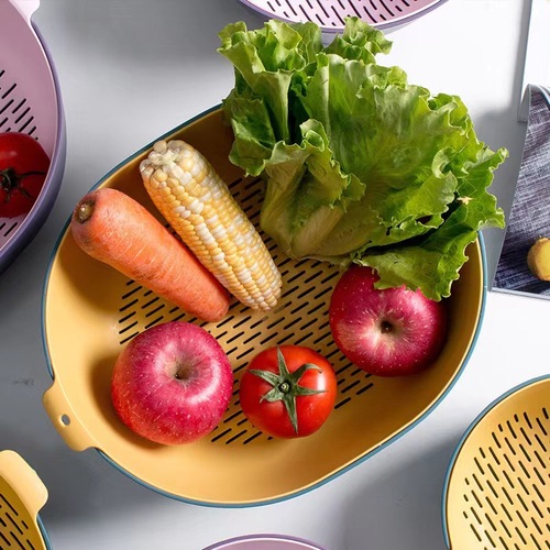 Double-layer plastic vegetable washing basin multi-functional living room drip basket kitchen gadget household fruit plate vegetable washing basket