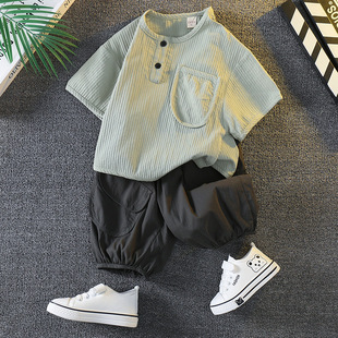 The New Model Can Be Shipped on Behalf of 1374 # Ice Silk Children's Clothing Boys Summer Clothes Set 2023 New Style Baby Clothes Children