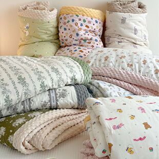 Class A cotton double-layer yarn bean quilt parent-child pure cotton machine washable gauze spring and autumn quilt autumn and winter velvet blanket