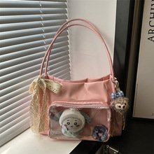 学院风百搭简约大容量上课装书邮差包女透明吧唧单肩斜挎娃包痛包