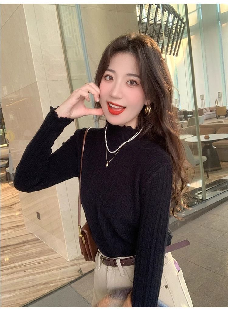 【中国直邮】 奢笛熊 早秋冬季新款时尚内搭 修身显瘦半高领打底毛衣针织衫 白色 S