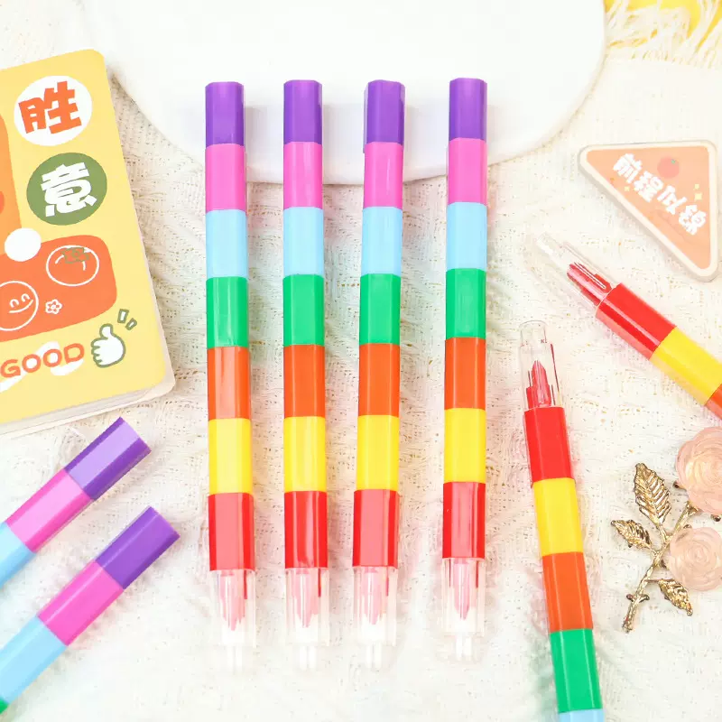 创意七色免削拼接彩色蜡笔精美学生文具绘画涂色蜡笔多色切换蜡笔