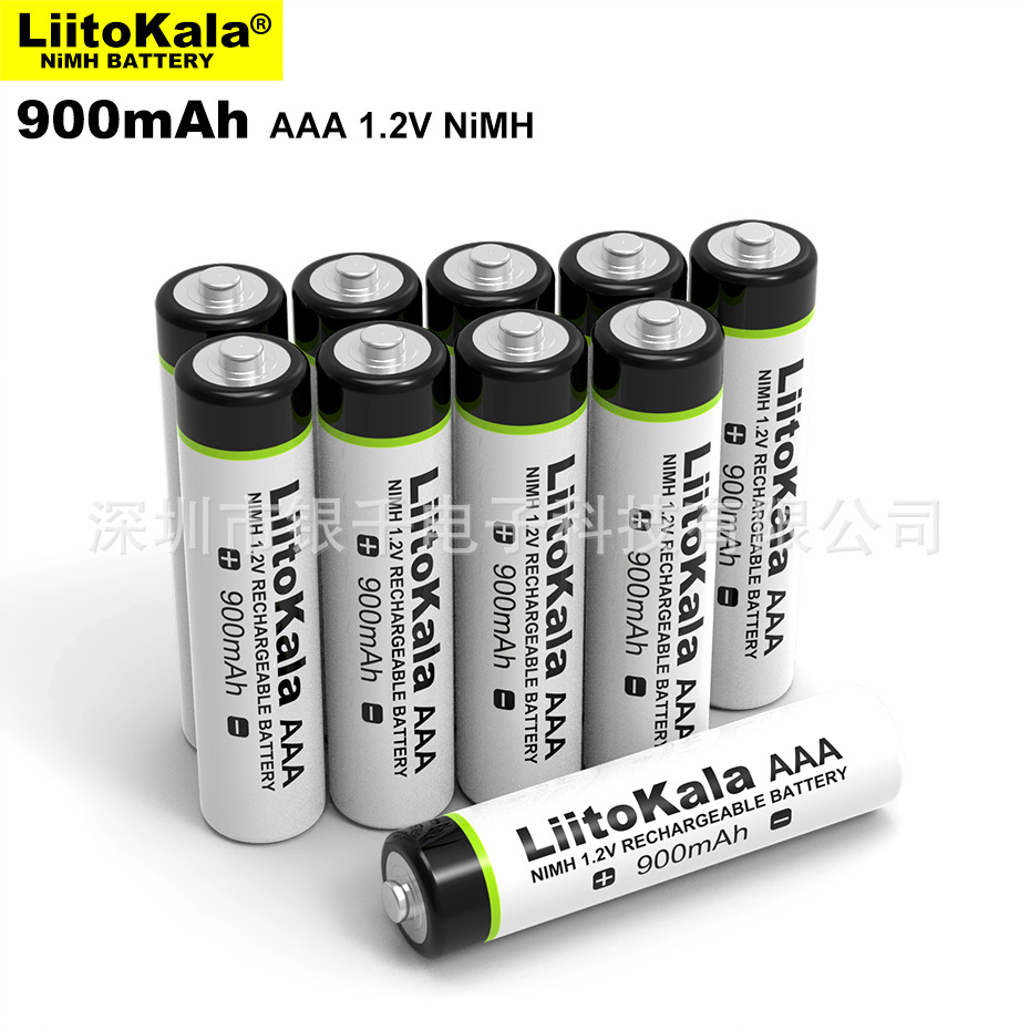 LiitoKala镍氢AAA NiMH电池1.2V可充电电池900mAh用于手电筒玩具