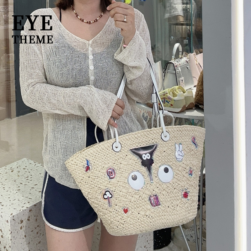 Bolsas de almacenamiento de gran capacidad de tela de paja personalidad de moda bolsas de impresión de dibujos animados en bolsas 2826 #