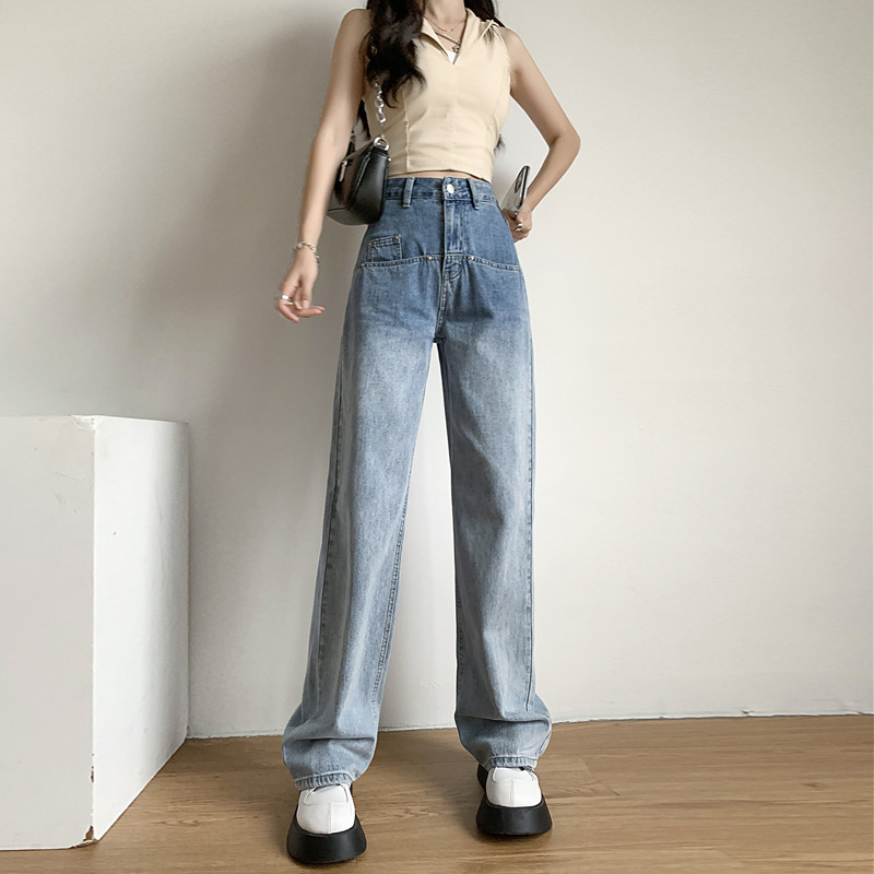 2022秋季设计感前口袋渐变色直筒牛仔裤女Women Jeans