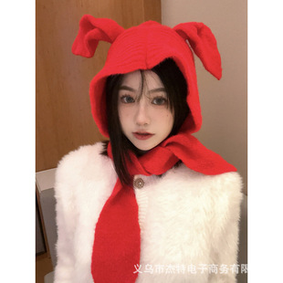 Ins Sweet and Cute Long Rabbit Ears Woolen Hat Versatile Women's Autumn and Winter Warm Ear Protection Pure Color Knitted Hat