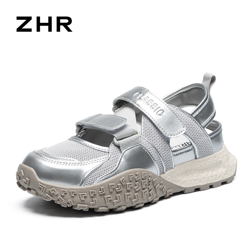 Giày sneaker nữ bít mũi lưới thoáng khí đế dày phong cách thể thao — Màu bạc KD09