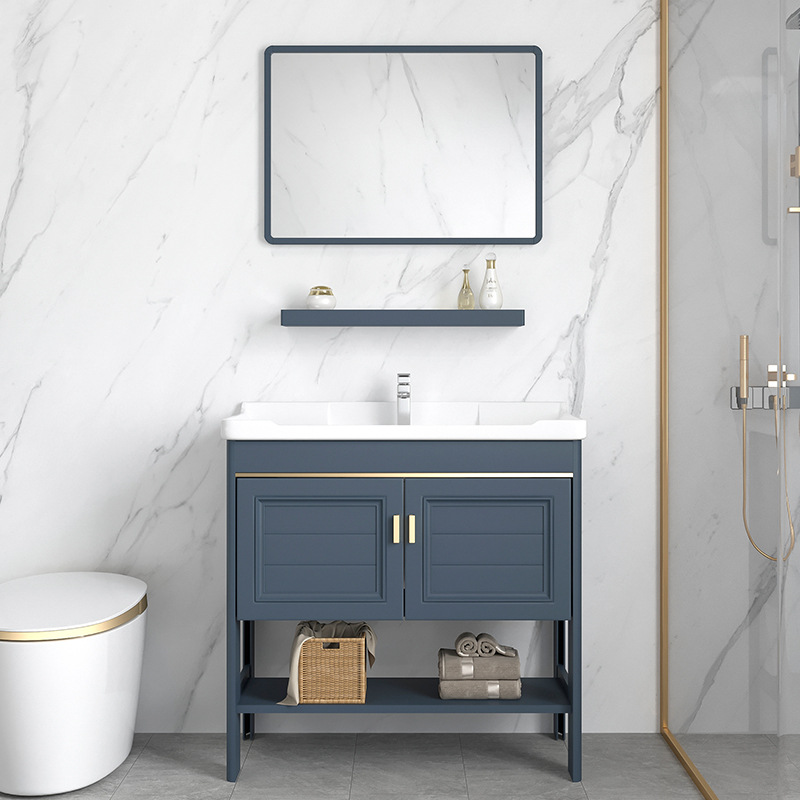 定制铝合金落地洗手盆柜家用卫生间阳台一体陶瓷盆简易支架洗漱盆