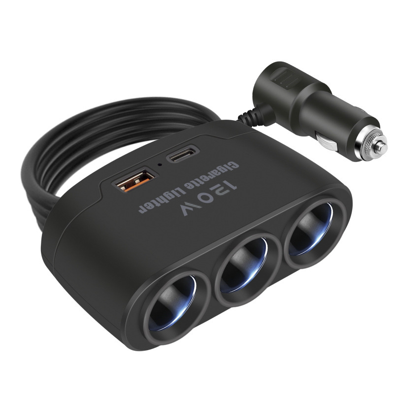 多機能車載充電器車充電器一牽引三帯USB PD急速充電インターフェース12v 24v通用|undefined