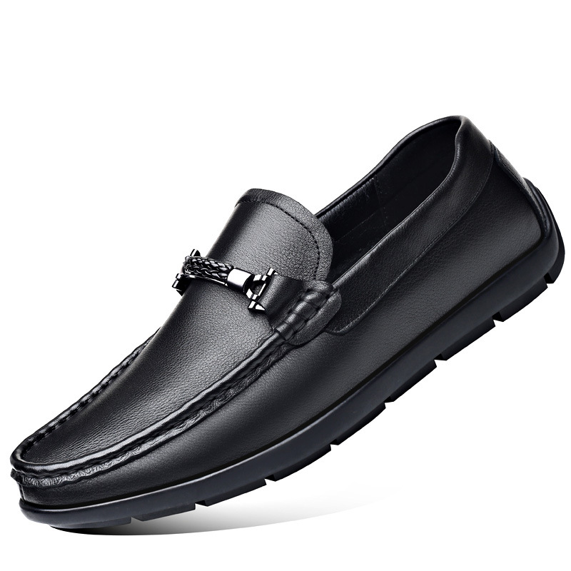 Nuevos zapatos de guisantes de piel de vaca de capa superior zapatos de cuero casuales de los hombres de conducción sin cordones zapatos de cuero genuino de los hombres europeos zapatos de papá suave
