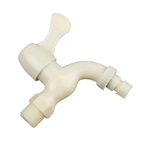 4-point plastic faucet for outdoor and indoor use in public places. Beige engineering plastic washing machine quick-opening faucet.