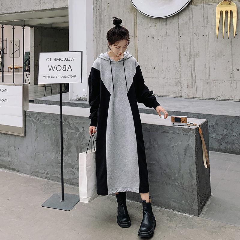 Chubby Girl extra large size dress pregnant women's dress 2023 early autumn loose belly covering color matching long sweater winter