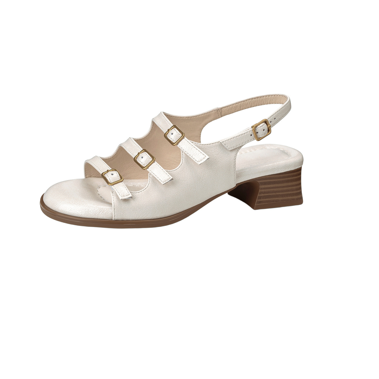 Sandal hở mũi nữ quai ngang gót thấp phong cách La Mã đơn giản — màu nâu