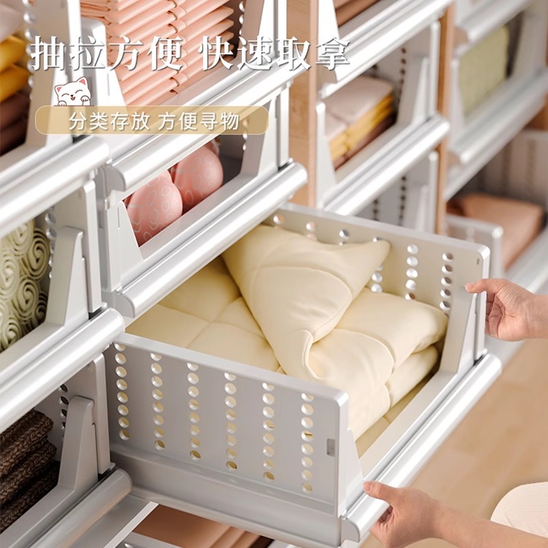서랍형 수납층형 칸막이 옷장, 침실 칸막이 및 정리선반을 자유롭게 조합할 수 있는 칸막이 내장형 칸막이