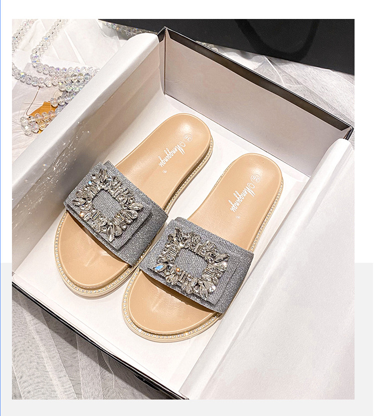 2025 verano nuevo lazo con diamantes de imitación hebilla cuadrada plana casual zapatillas de mujer sandalias de una tira para mujer ropa de exterior talla grande 41_voghion.com