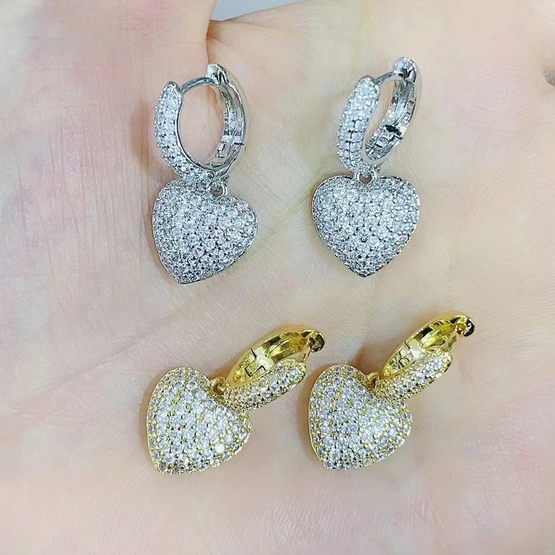 15g Weight 18K Gold Plated, White Gold Plated Plating Material Zircon Inlay Material Drop Earrings Classification 1 Pair Quantity Fashion Heart Shape Copper Plating Inlay Zircon Drop Earrings 1 Pair
