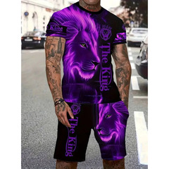 夏季速卖通跨境男士3D打印数码印花运动服短袖T恤短裤两件套装