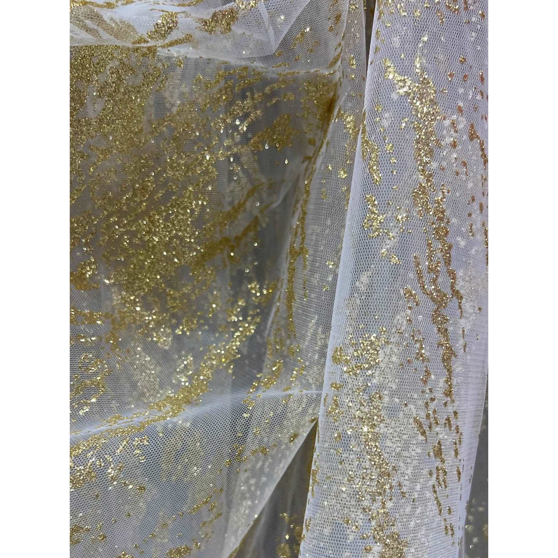 金色网布婚纱礼服面料网布服装公主裙蓬蓬裙撒金面料喷金diy制作