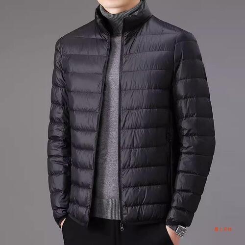 Winter thin down cotton jacket for men, short sleeve, large size, casual stand-up collar, warm top, for father, men's cotton coat outerwear