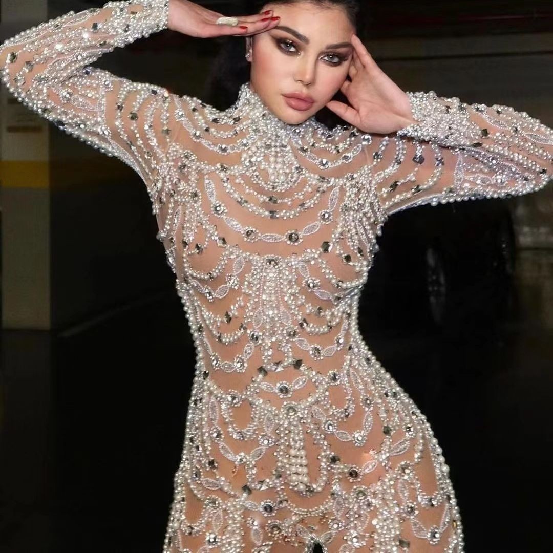 Nuevo Mono Sexy con Lentejuelas Transparentes y Ajuste Ceñido, Estilo Europeo y Americano, para Amazon, 2025