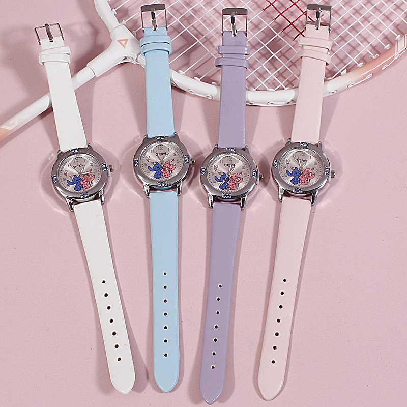 Cartoon Children's Watch Stitch Student Watch Diamond Belt Luminous Pointer Cute Girl Quartz Watch Wholesale