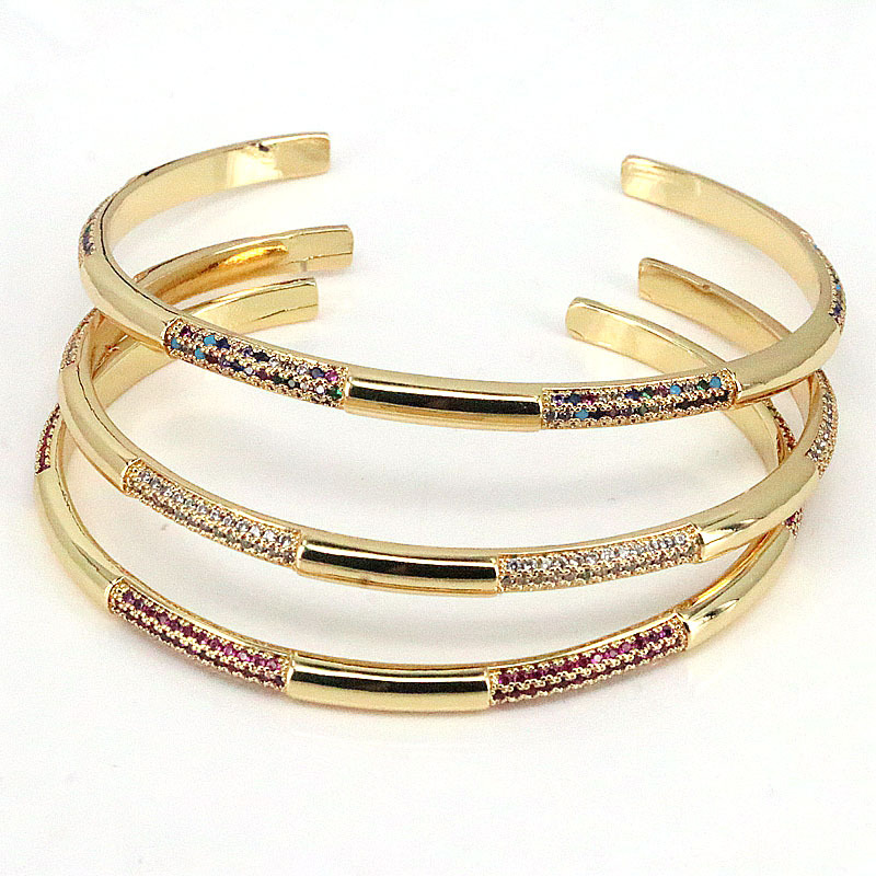 Simple style copper gold plated Micro Inlaid Colorful Zircon open Bracelet