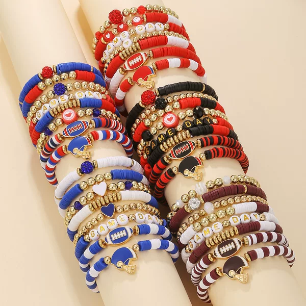 American Hot Selling Super Bowl Rugby Bracelet suit Game Day Soft Ceramic Bracelet Multi-Layer Stacked Wear Soft Ceramic Bracelet