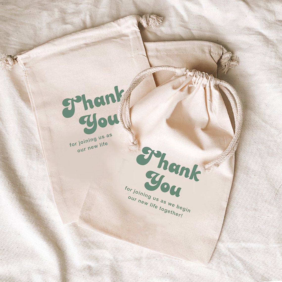 跨境 Thank You 定制米色棉布束口袋儿童糖果袋节日礼物袋