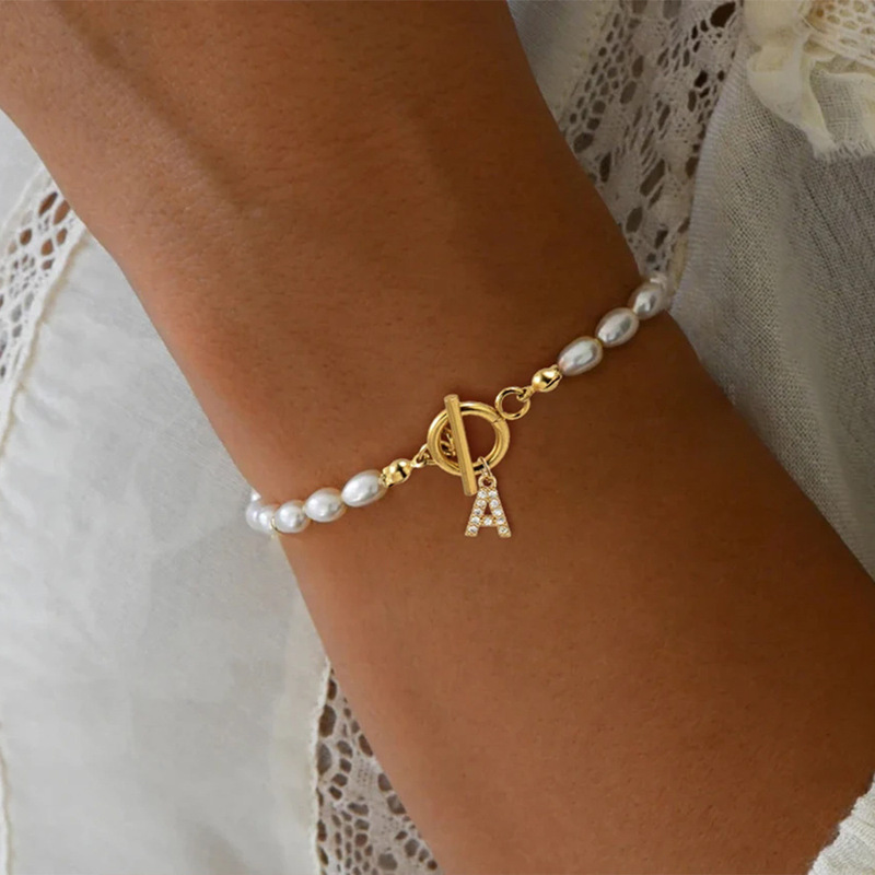 2026 Cross-Border Hot-Selling Fashion Bracelet with Diamonds and 26 Letters, Oval-Shaped Imitation Pearl Beaded Bracelet, Available for Wholesale for Women 2026 Cross-Border Hot-Selling Fashion Bracelet with Diamonds and 26 Letters, Oval-Shaped Imitation Pearl Beaded Bracelet, Available for Wholesale for Women