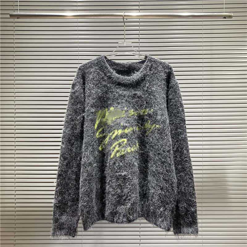 正确版本秋冬字母logo刺绣圆领提花休闲宽松毛衣针织衫男女款跨境|undefined