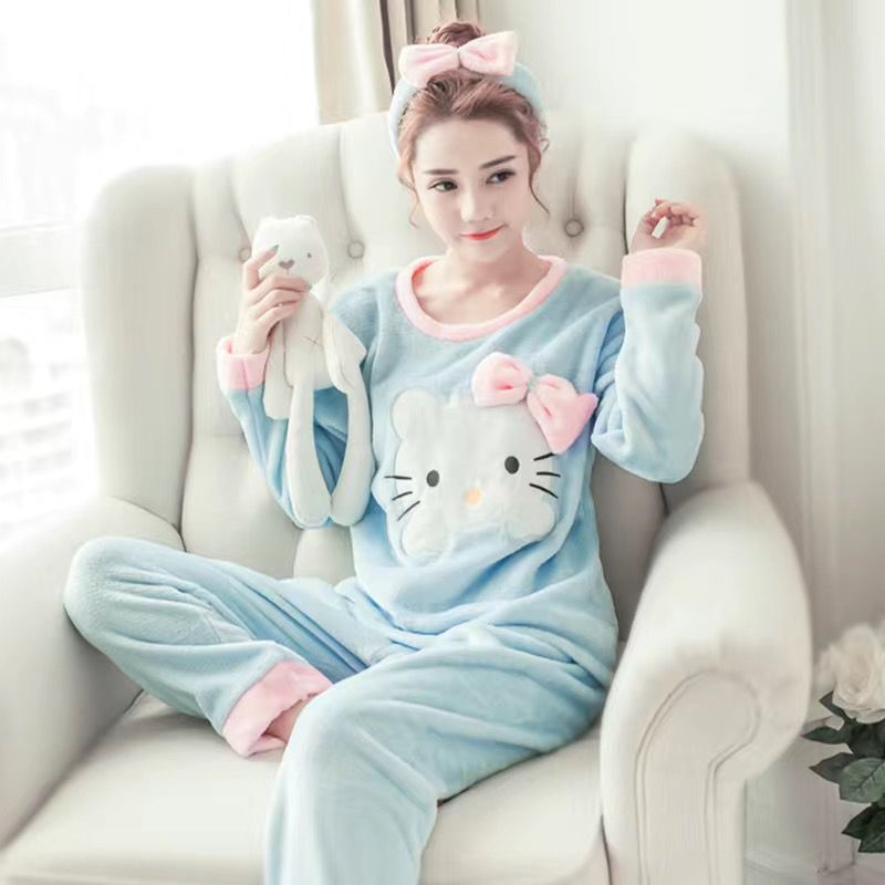 Pijamas de las mujeres Otoño e Invierno coral polar lindo engrosada estilo coreano franela caliente de dibujos animados más tamaño desgaste del hogar traje de invierno