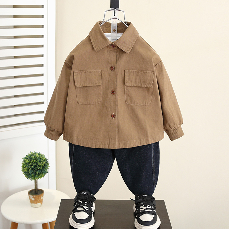 5825 ropa para niños chaqueta de camisa de primavera y otoño 2025 nuevo estilo niño otoño camisa coreana estilo occidental bebé principios de otoño