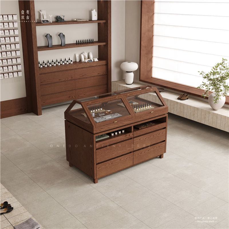 复古展示柜陈列柜中岛玻璃柜首饰柜珠宝展柜精品摆件台一体收纳柜