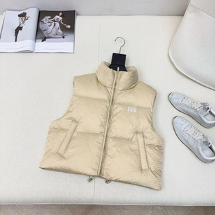 M Home 2024 Autumn and Winter New Logo Jacquard Stand Collar Short down Jacket Vest for Women