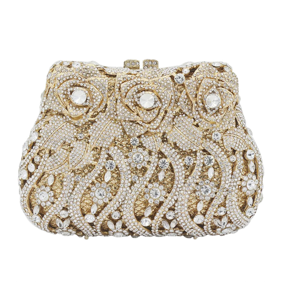 Cross-border nuevo hueco rosa con diamantes bolsas de cena de diamantes bolsas de moda de mano de mujer embrague de cristal