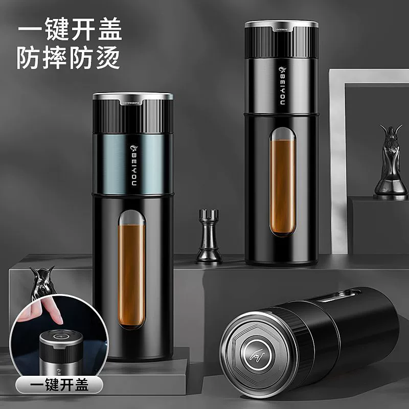 Двухслойная стеклянная чашка с открытием в один клик для мужчин и женщин. Новая автомобильная чашка для чая и воды, устойчивая к высоким температурам, 2024 г.