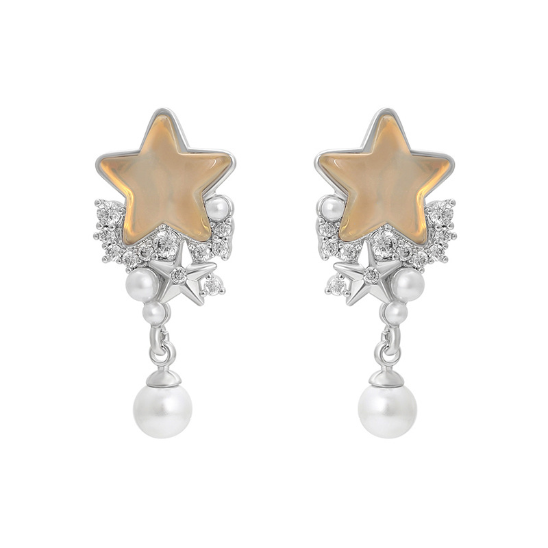 Xuping joyería dulce suave viento moca piedra simple pequeño fresco imitación de perlas perilla estrella auriculares al por mayor