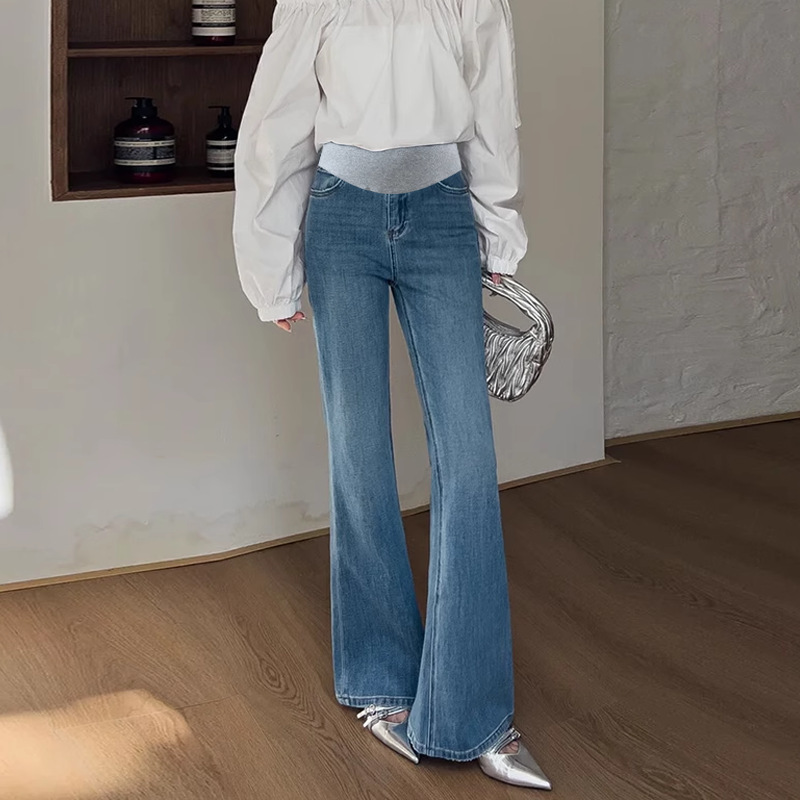 High-Quality Maternity Pants for Spring and Autumn, Denim Jeans for Fall and Winter, Slightly Flared Pants, Autumn Clothing, in Stock, One-Piece Drop Shipping