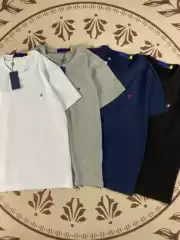 RL Ralph Lauren Pony Logo Short Sleeve T-Shirt for Men, American Style Couples Top, 100% Cotton Summer Crewneck Embroidery Solid Color