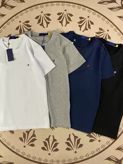 RL Ralph Lauren Pony Logo Short Sleeve T-Shirt for Men, American Style Couples Top, 100% Cotton Summer Crewneck Embroidery Solid Color