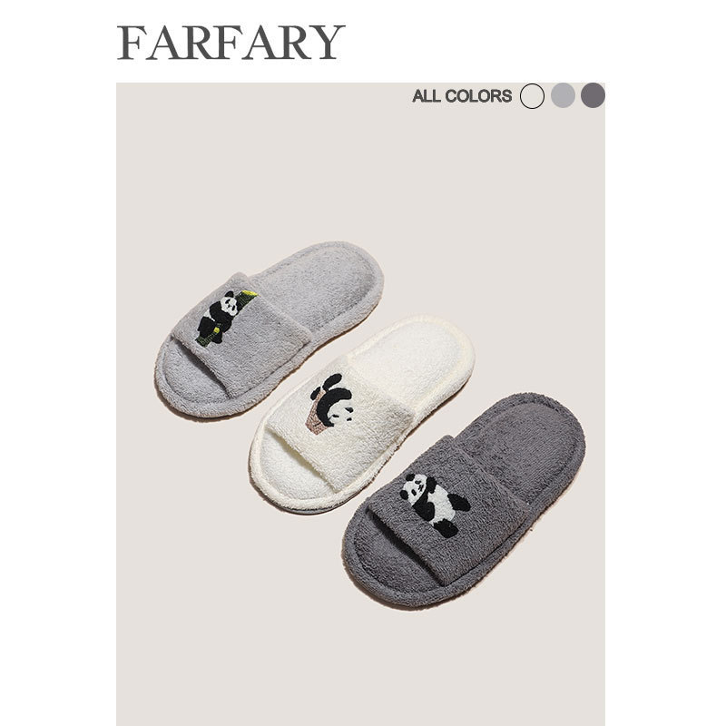 Panda play series Terry slippers home indoor shoes can be worn outside flat shoes autumn couple shoes slippers Spring