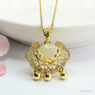 Yuyu Natural Hetian Jade Ruyi Lock Pendant Qingshui Jade Necklace Women Factory Wholesale HT4012004