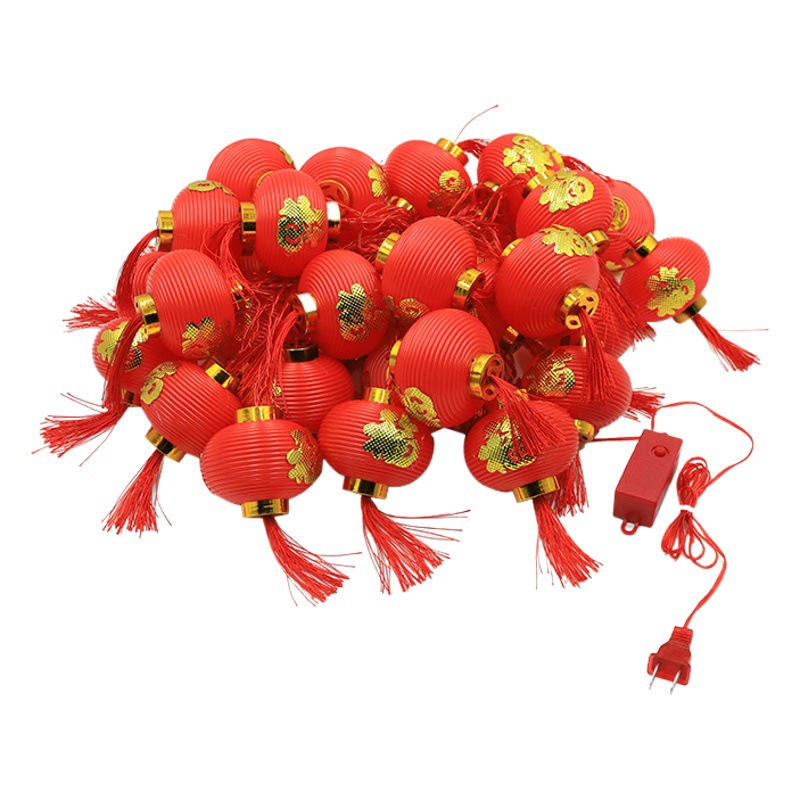 Solar al aire libre rojo linterna cadena Año Nuevo Festival de Primavera borla fu carácter rojo linterna cadena linterna luces decorativas de colores