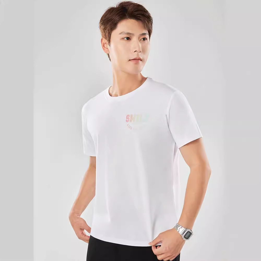 Nueva camiseta con sensación de hielo para hombre de manga corta Solona, camisa cultural, camisa publicitaria, cuello redondo suelto, ropa de trabajo, impresión de letras al por mayor