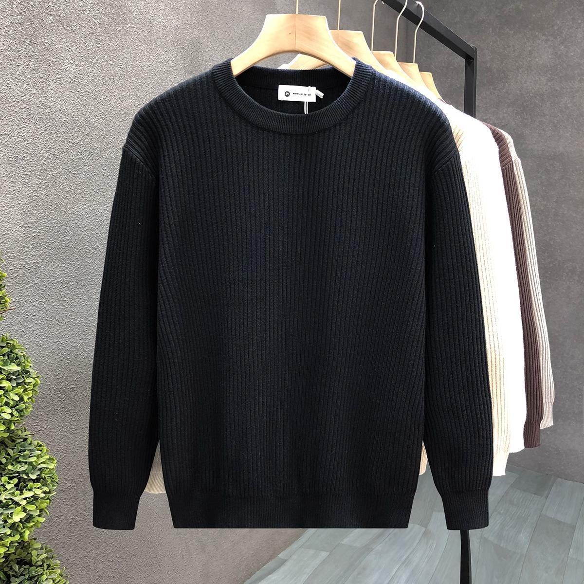 Dickes Herren-Basisschicht-Pullover, schlichtes Design, aprikosenfarben, vielseitige Innenschicht, hellgrau-weißer, trendiger Pullover_voghion.com