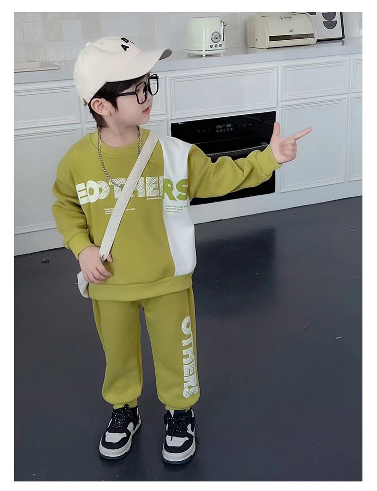 Conjunto de dos piezas de manga larga para niños, suéter con letras bloqueadas de Color para primavera y otoño, pequeño y mediano, 2023_voghion.com