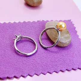 S925纯银戒指托 珍珠戒指空托 日韩版女开口指环 珍珠空托配件diy